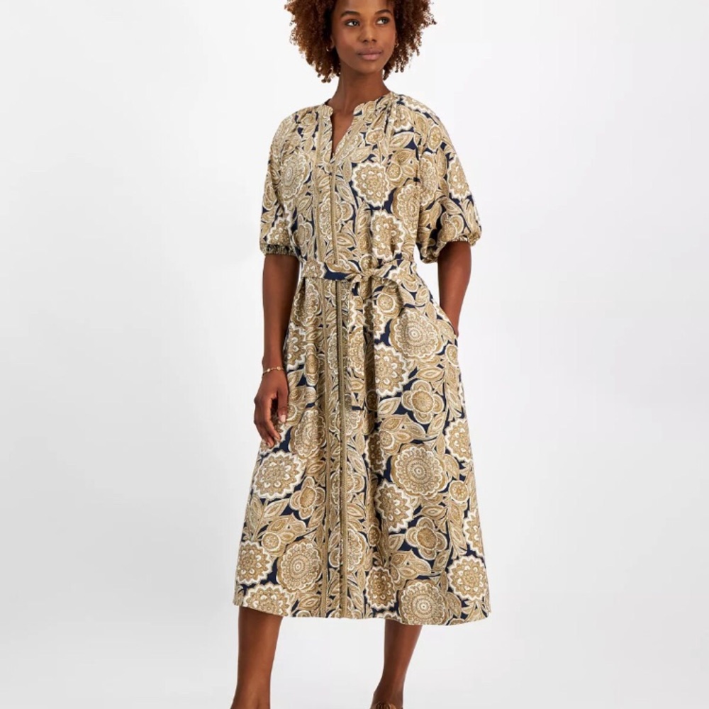 Floral Beige Midi Dress